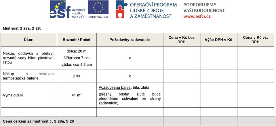 DPH Nákup, dodávka a překrytí rozvodů vody bílou plastovou lištou délka: 20 m šířka: cca 7 cm výška: