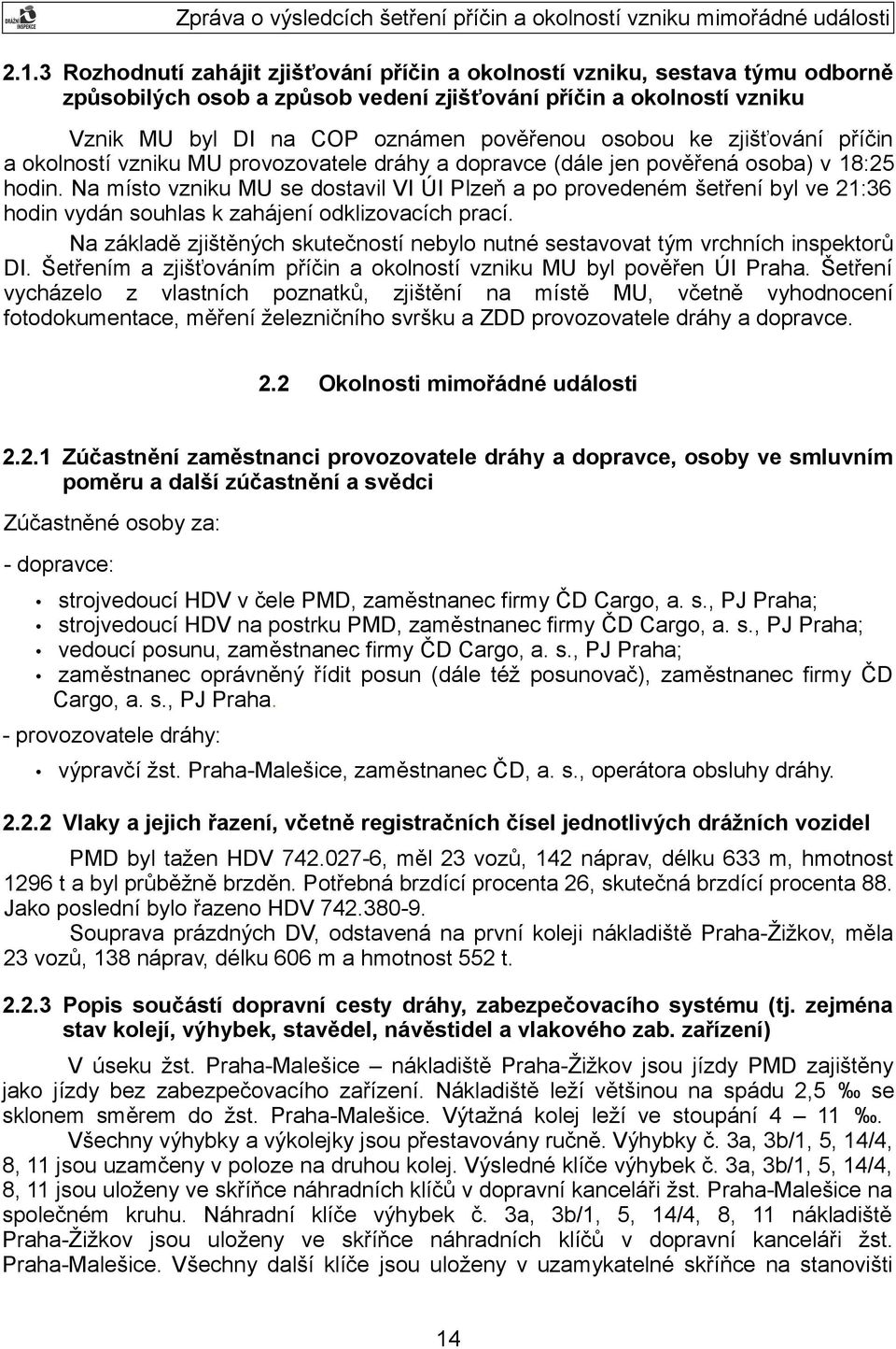 Na místo vzniku MU se dostavil VI ÚI Plzeň a po provedeném šetření byl ve 21:36 hodin vydán souhlas k zahájení odklizovacích prací.