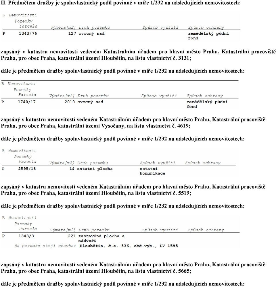 3131; Praha, pro obec Praha, katastrální území Vysočany, na listu vlastnictví č.