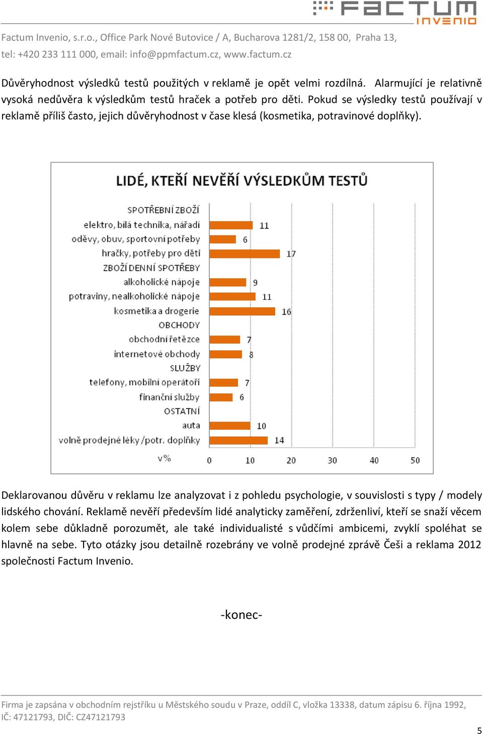 Deklarovanou důvěru v reklamu lze analyzovat i z pohledu psychologie, v souvislosti s typy / modely lidského chování.