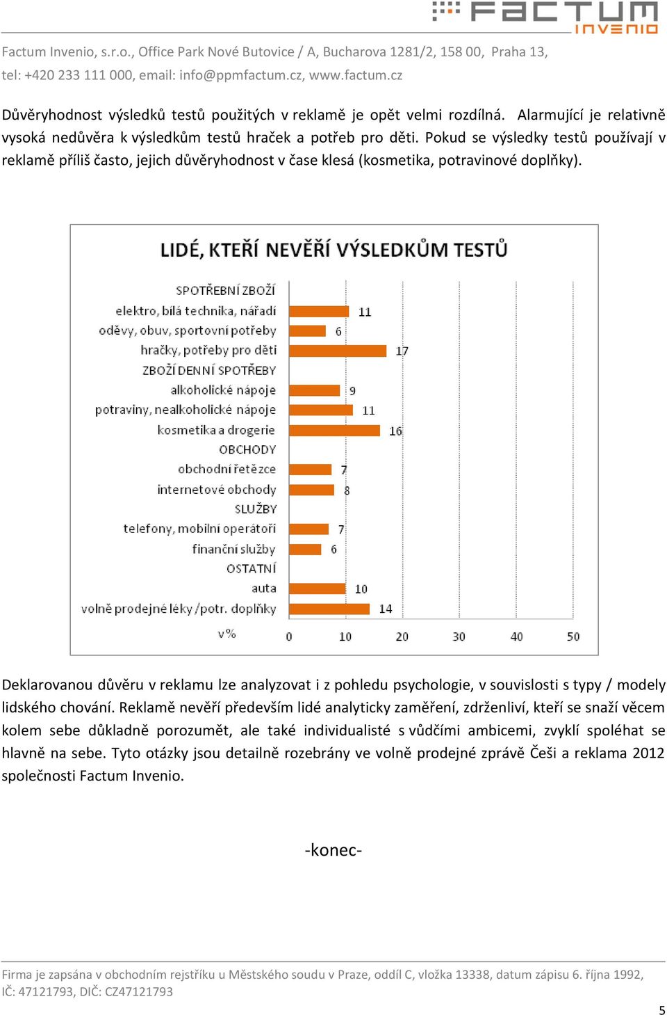 Deklarovanou důvěru v reklamu lze analyzovat i z pohledu psychologie, v souvislosti s typy / modely lidského chování.