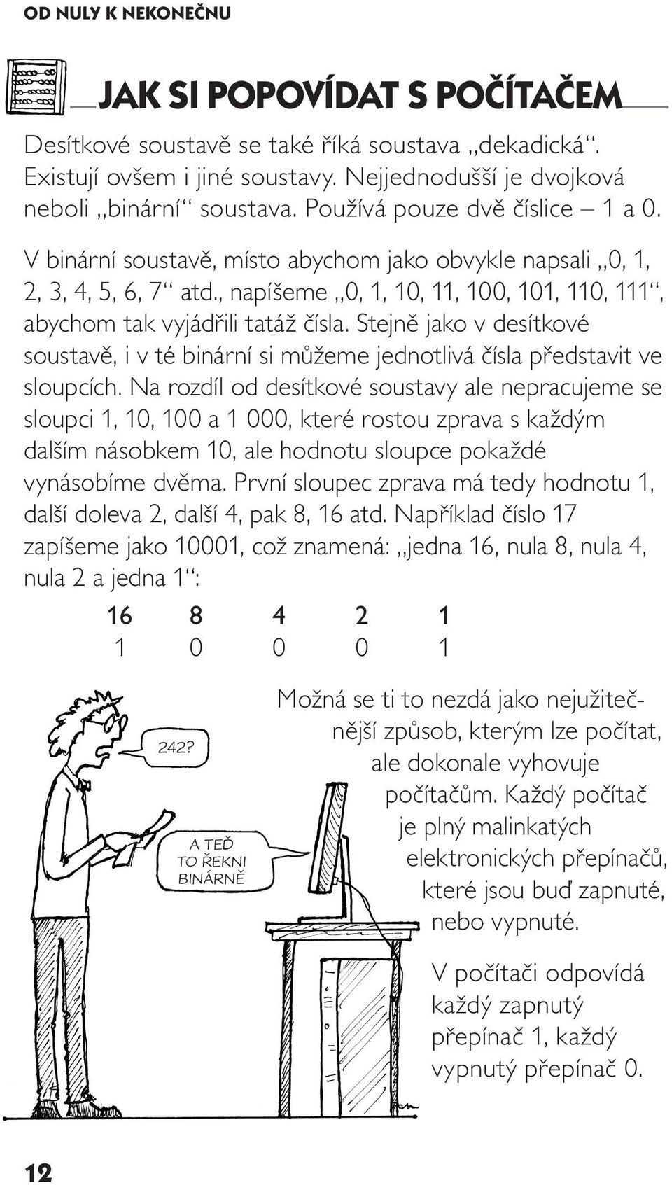 Stejně jako v desítkové soustavě, i v té binární si můžeme jednotlivá čísla představit ve sloupcích.