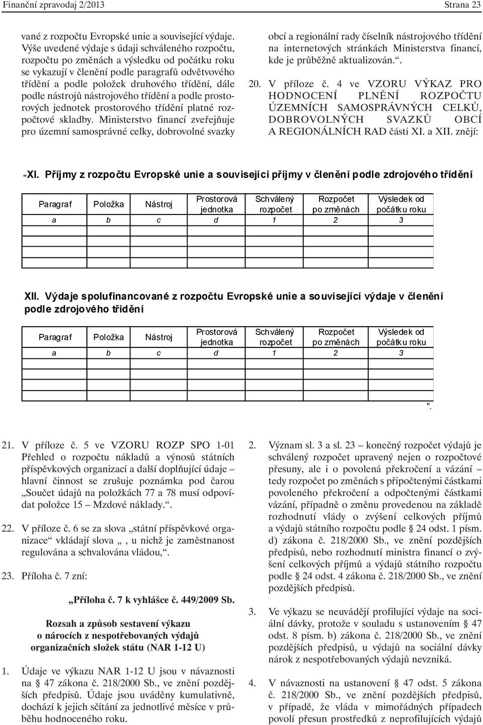 podle nástrojů nástrojového třídění a podle prostorových jednotek prostorového třídění platné rozpočtové skladby.