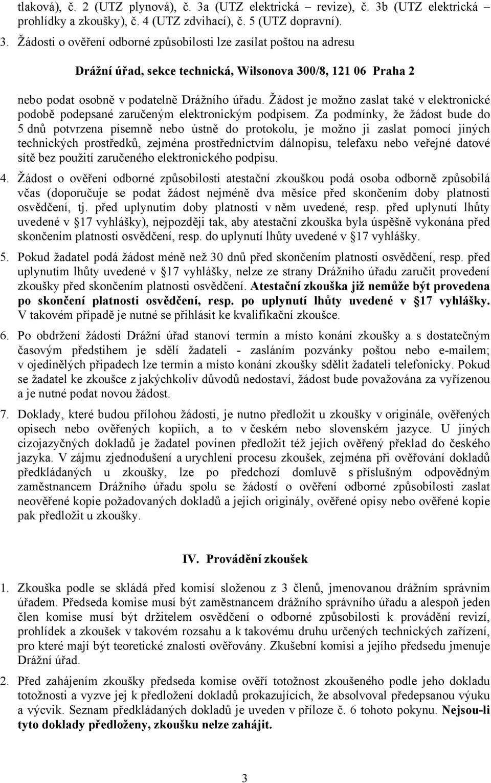 (UTZ elektrická prohlídky a zkoušky), č. 4 (UTZ zdvihací), č. 5 (UTZ dopravní). 3.