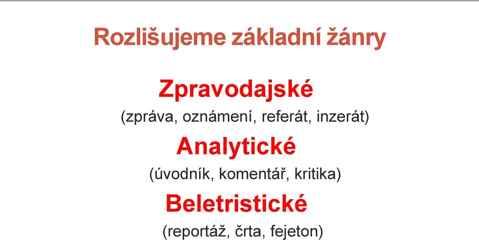 referát, inzerát) Analytické (úvodník,