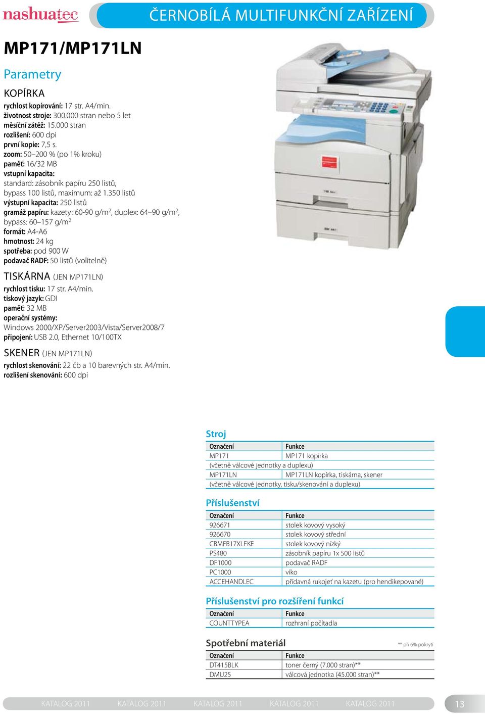 350 listů výstupní kapacita: 250 listů gramáž papíru: kazety: 60-90 g/m 2, duplex: 64 90 g/m 2, bypass: 60 157 g/m 2 formát: A4-A6 hmotnost: 24 kg spotřeba: pod 900 W podavač RADF: 50 listů