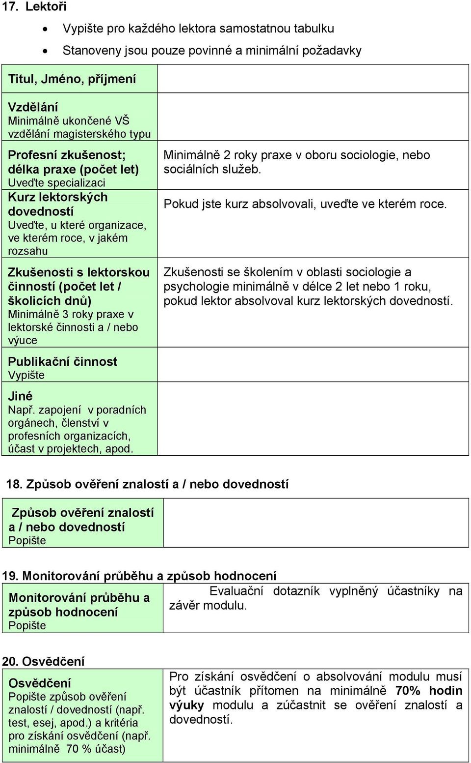 školicích dnů) Minimálně 3 roky praxe v lektorské činnosti a / nebo výuce Publikační činnost Vypište Jiné Např.