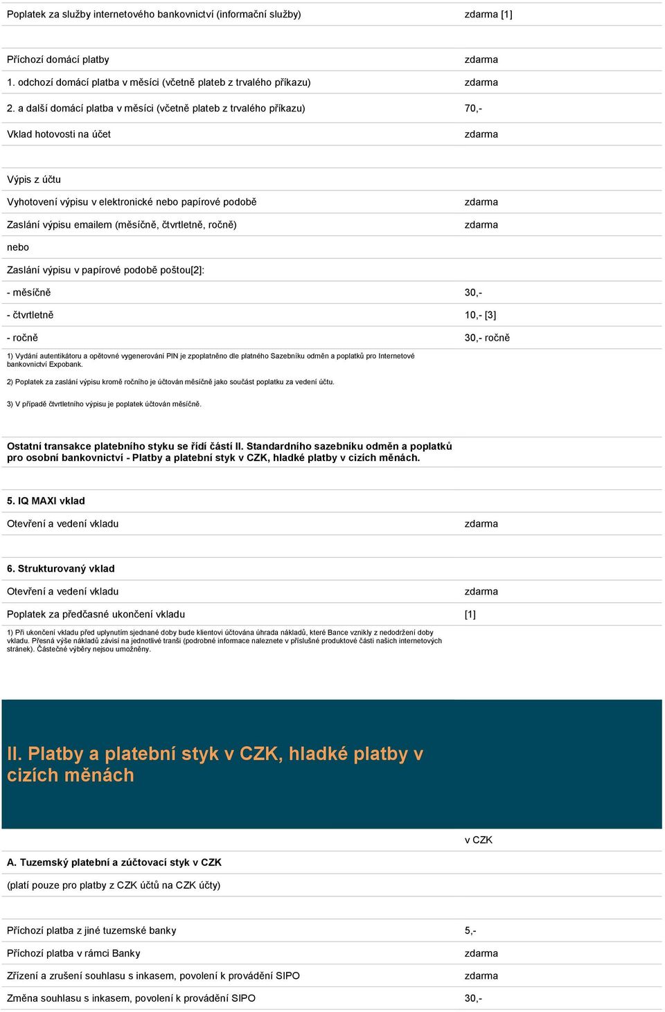 čtvrtletně, ročně) nebo Zaslání výpisu v papírové podobě poštou[2]: - měsíčně 30,- - čtvrtletně 10,- [3] - ročně 30,- ročně 1) Vydání autentikátoru a opětovné vygenerování PIN je zpoplatněno dle