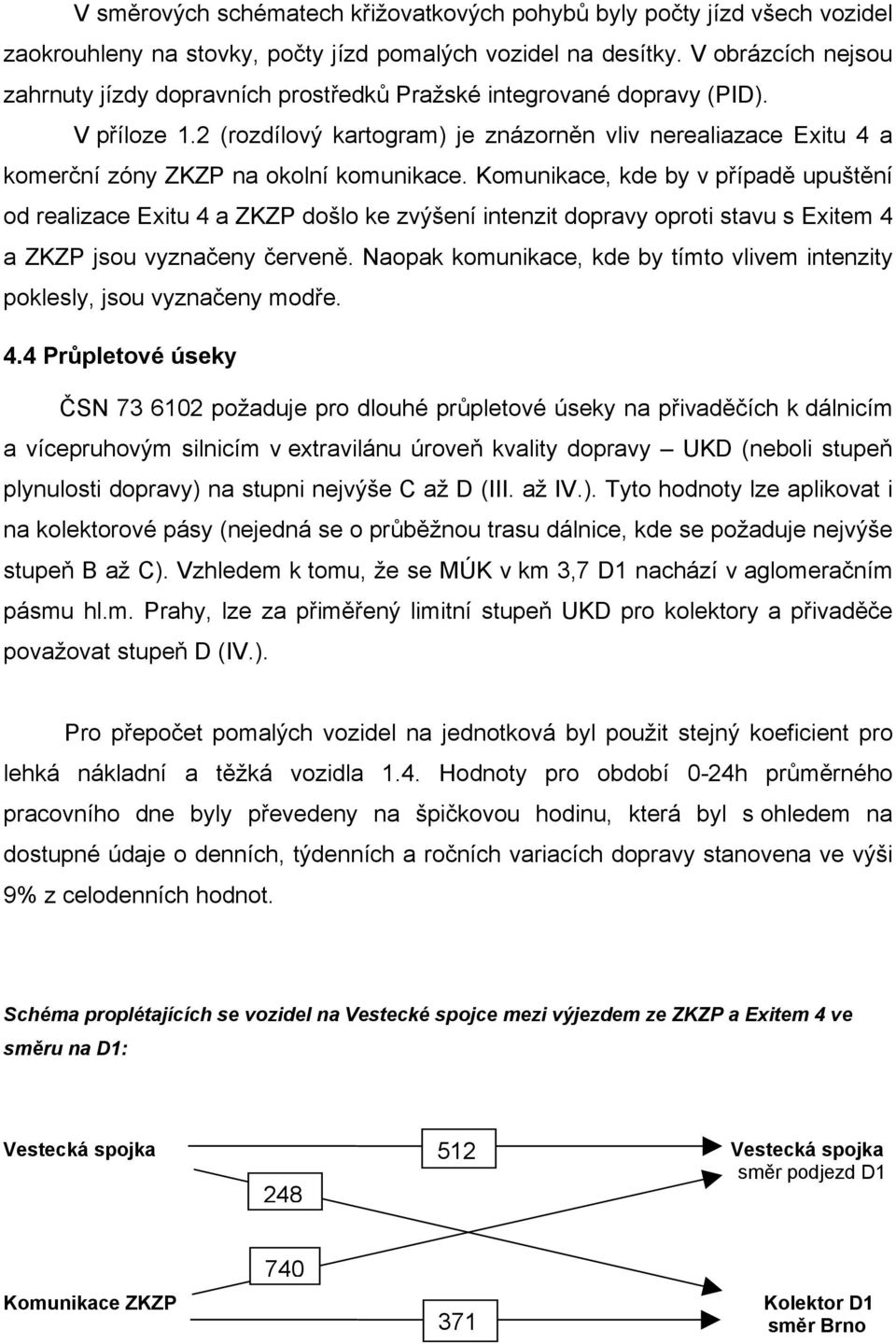 2 (rozdílový kartogram) je znázorněn vliv nerealiazace Exitu 4 a komerční zóny ZKZP na okolní komunikace.