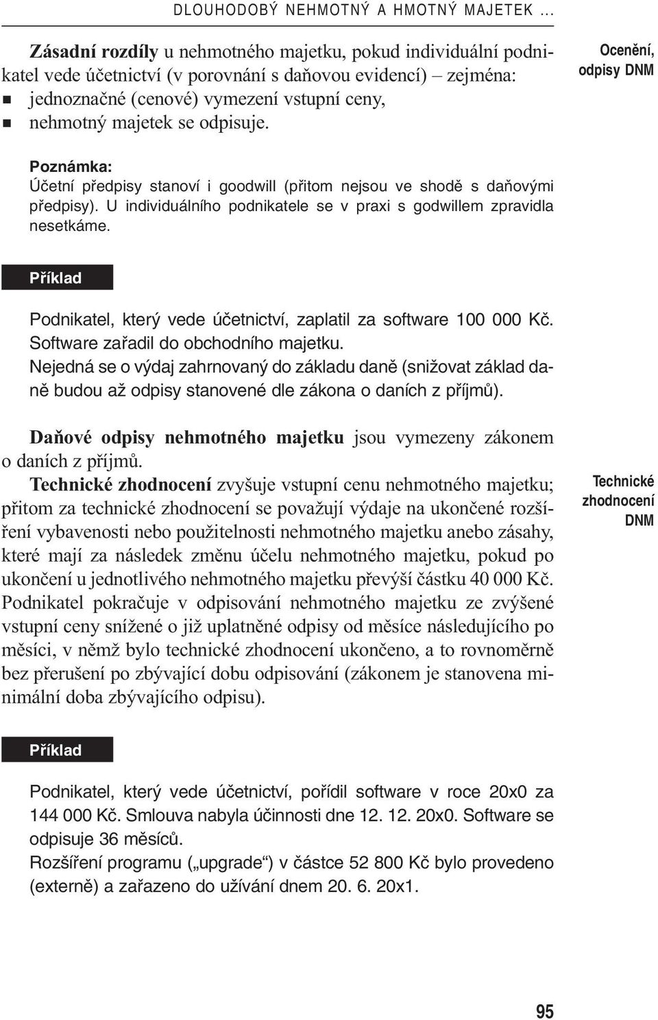 Ocenûní, odpisy DNM Poznámka: Úãetní pfiedpisy stanoví i goodwill (pfiitom nejsou ve shodû s daàov mi pfiedpisy). U individuálního podnikatele se v praxi s godwillem zpravidla nesetkáme.