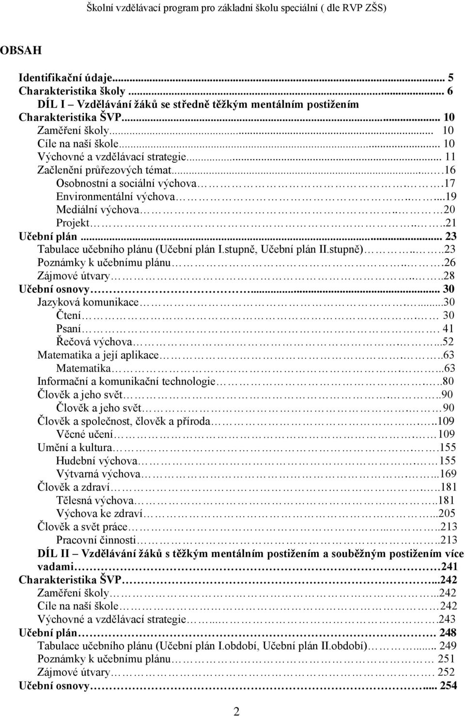 .. 23 Tabulace učebního plánu (Učební plán I.stupně, Učební plán II.stupně)....23 Poznámky k učebnímu plánu...26 Zájmové útvary....28 Učební osnovy... 30 Jazyková komunikace....30 Čtení. 30 Psaní.