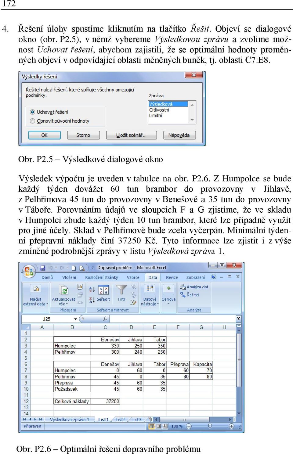 5 Výsledkové dialogové okno Výsledek výpočtu je uveden v tabulce na obr. P2.6.