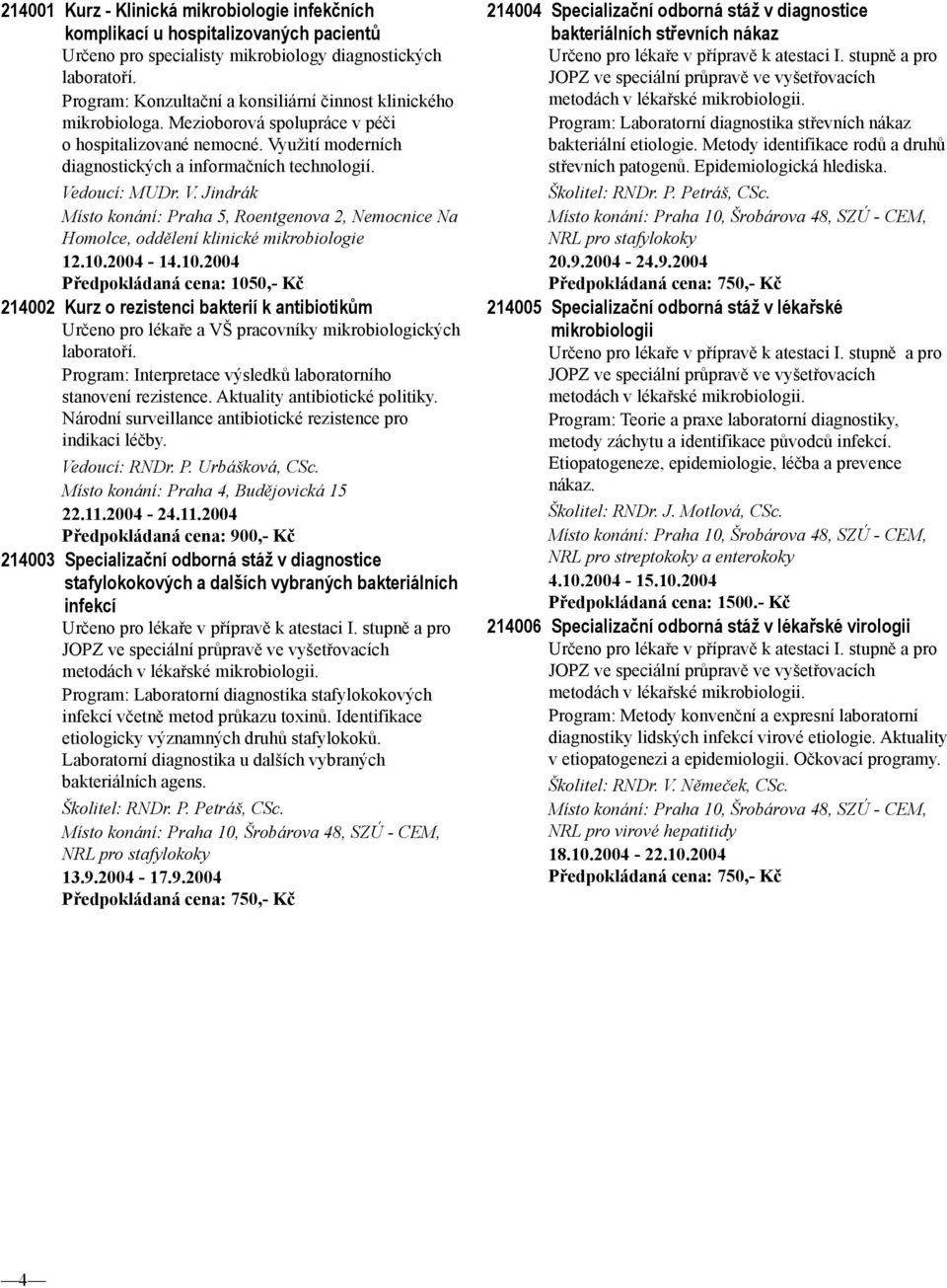 V. Jindrák Místo konání: Praha 5, Roentgenova 2, Nemocnice Na Homolce, oddělení klinické mikrobiologie 12.10.