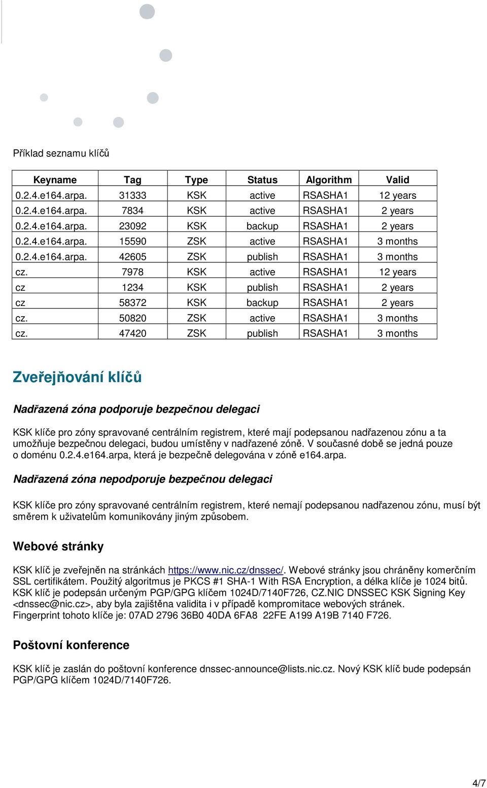 7978 KSK active RSASHA1 12 years cz 1234 KSK publish RSASHA1 2 years cz 58372 KSK backup RSASHA1 2 years cz. 50820 ZSK active RSASHA1 3 months cz.