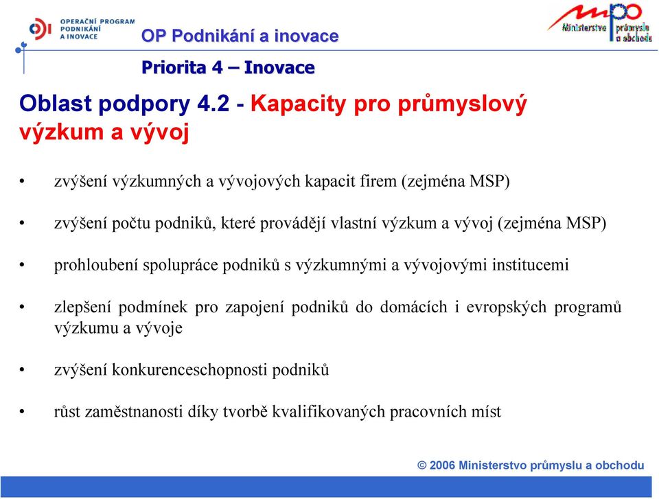 podniků, které provádějí vlastní výzkum a vývoj (zejména MSP) prohloubení spolupráce podniků s výzkumnými a vývojovými