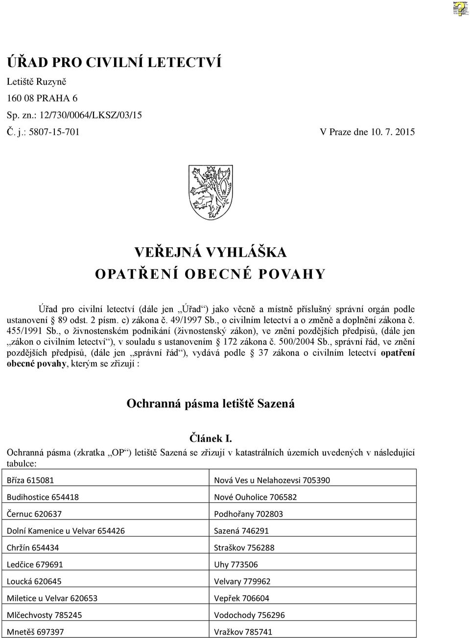 , o civilním letectví a o změně a doplnění zákona č. 455/1991 Sb.