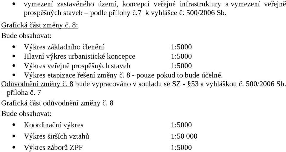 8: Bude obsahovat: Výkres základního členění 1:5000 Hlavní výkres urbanistické koncepce 1:5000 Výkres veřejně prospěšných staveb 1:5000 Výkres