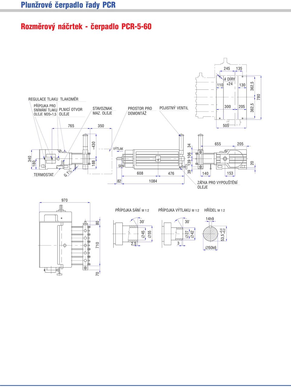 OLEJE PROSTOR PRO DEMONTÁŽ POJISTNÝ VENTIL 300 205 362,5 765 350 505 340 180 TERMOSTAT G 1 1 / 2 188 ~430 VÝTLAK SÁNÍ 82