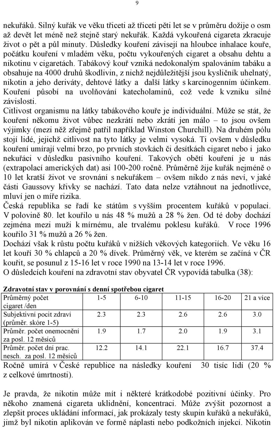 Tabákový kouř vzniká nedokonalým spalováním tabáku a obsahuje na 4000 druhů škodlivin, z nichž nejdůležitější jsou kysličník uhelnatý, nikotin a jeho deriváty, dehtové látky a další látky s