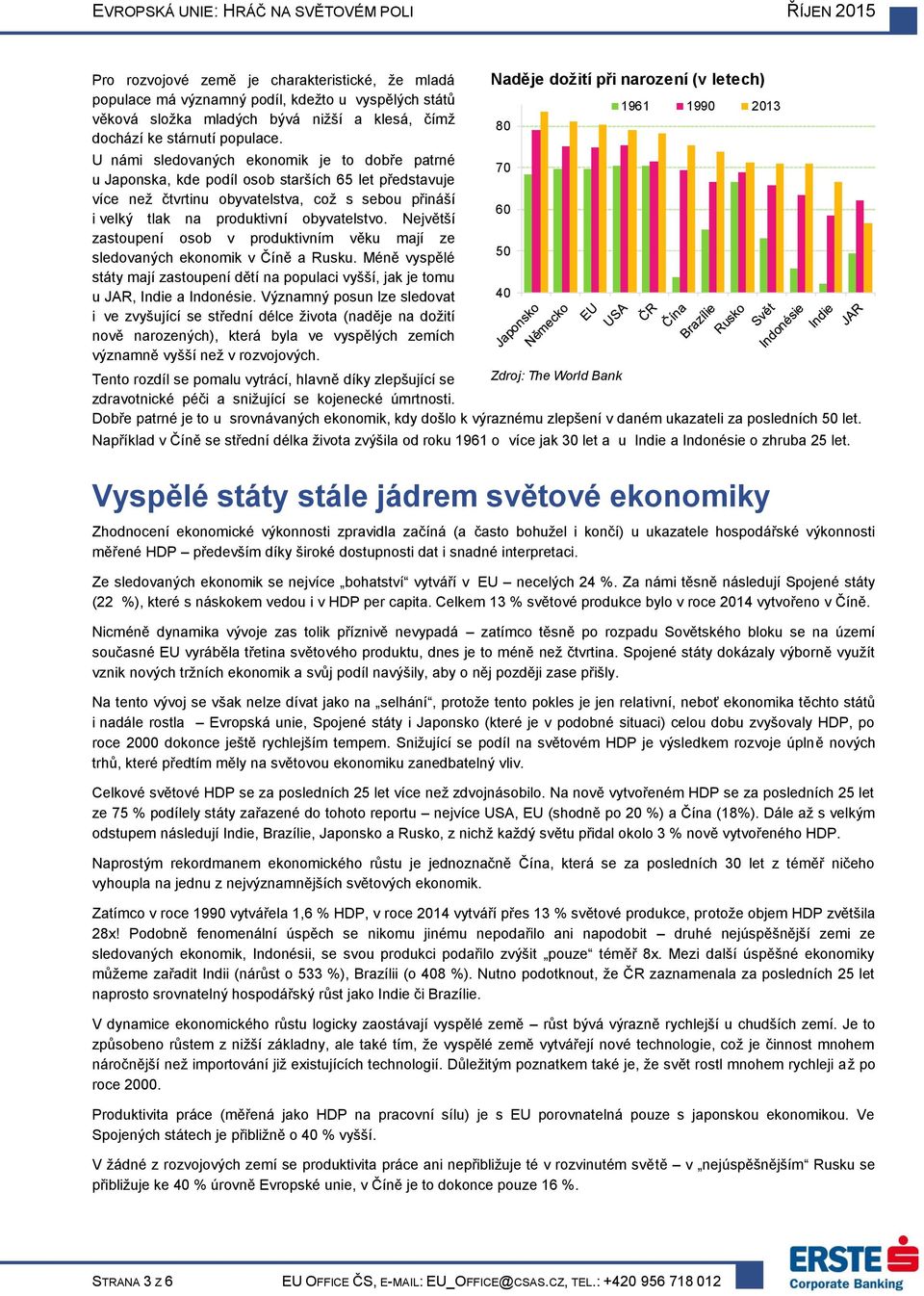 Největší zastoupení osob v produktivním věku mají ze sledovaných ekonomik v Číně a Rusku. Méně vyspělé státy mají zastoupení dětí na populaci vyšší, jak je tomu u JAR, Indie a Indonésie.