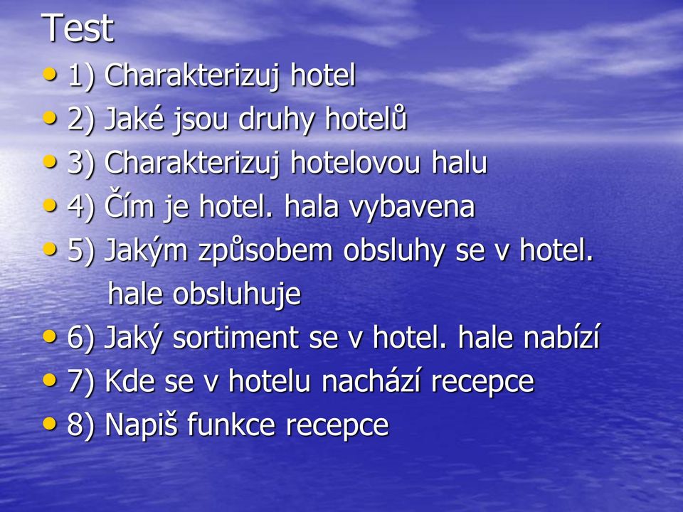hala vybavena 5) Jakým způsobem obsluhy se v hotel.