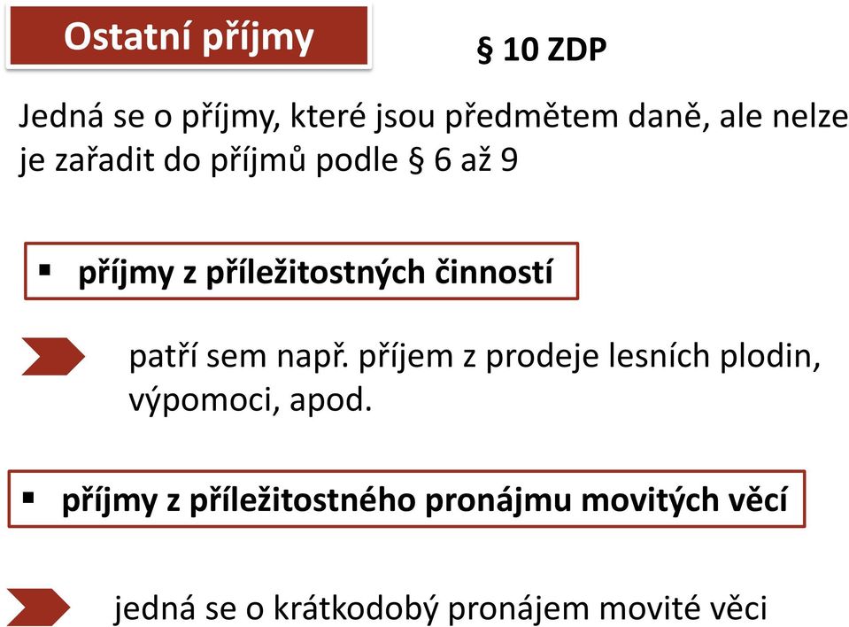 patří sem např. příjem z prodeje lesních plodin, výpomoci, apod.