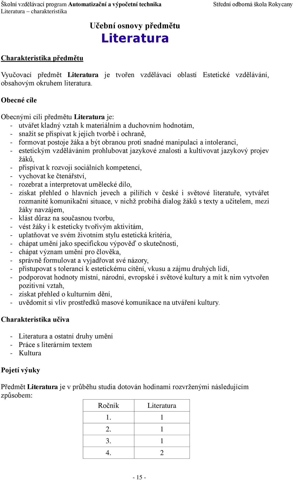 proti snadné manipulaci a intoleranci, - estetickým vzděláváním prohlubovat jazykové znalosti a kultivovat jazykový projev žáků, - přispívat k rozvoji sociálních kompetencí, - vychovat ke čtenářství,