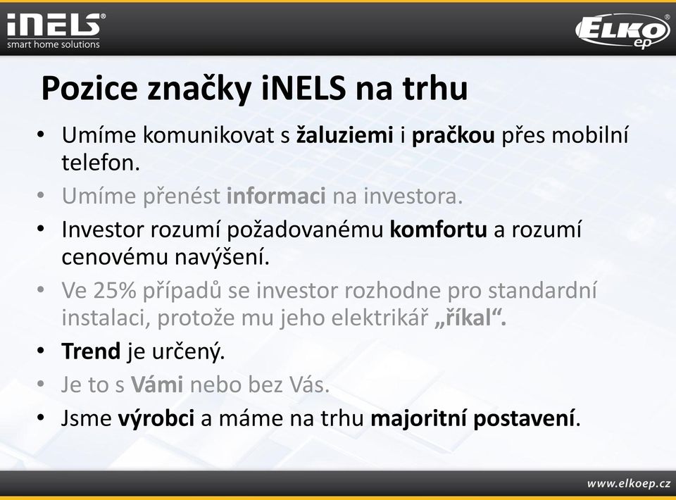 Investor rozumí požadovanému komfortu a rozumí cenovému navýšení.