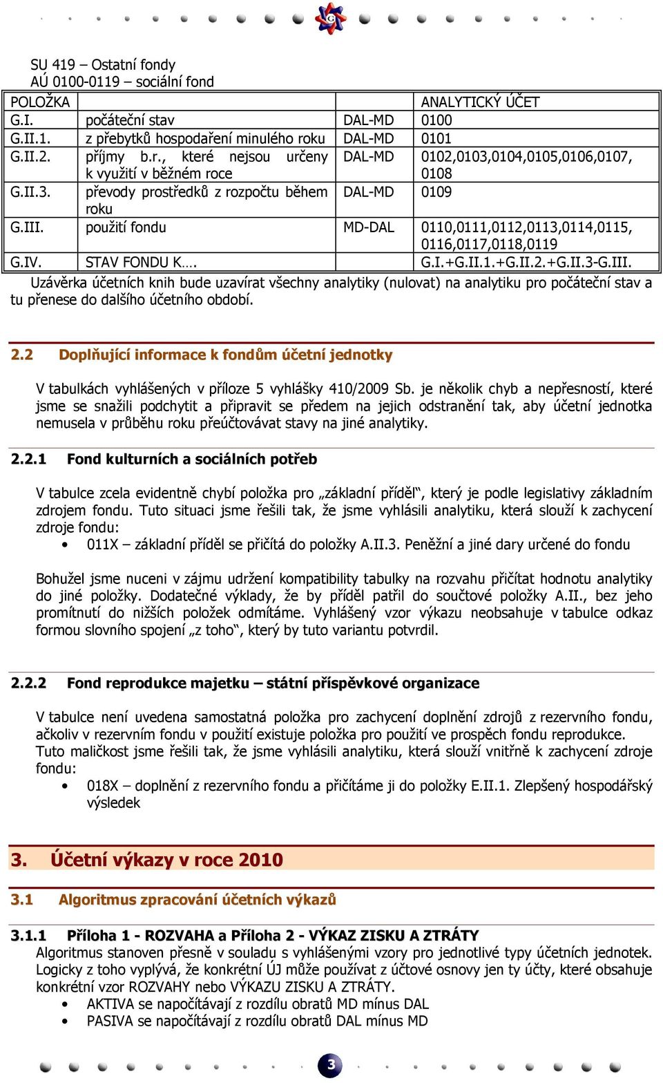 použití fondu MD-DAL 0110,0111,0112,0113,0114,0115, 0116,0117,0118,0119 G.IV. STAV FONDU K. G.I.+G.II.1.+G.II.2.+G.II.3-G.III.