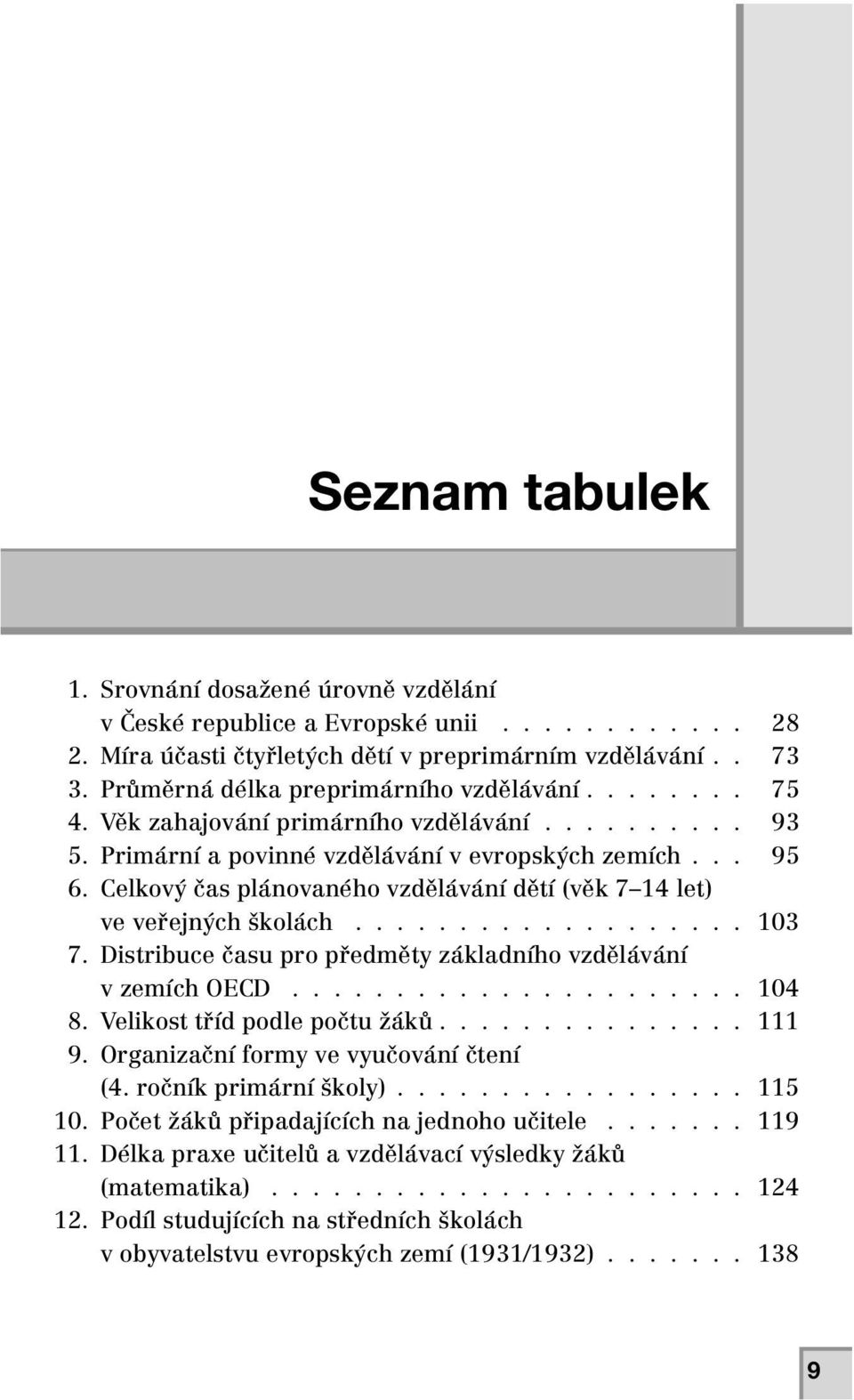 Celkový čas plánovaného vzdělávání dětí (věk 7 14 let) ve veřejných školách................... 103 7. Distribuce času pro předměty základního vzdělávání v zemích OECD...................... 104 8.