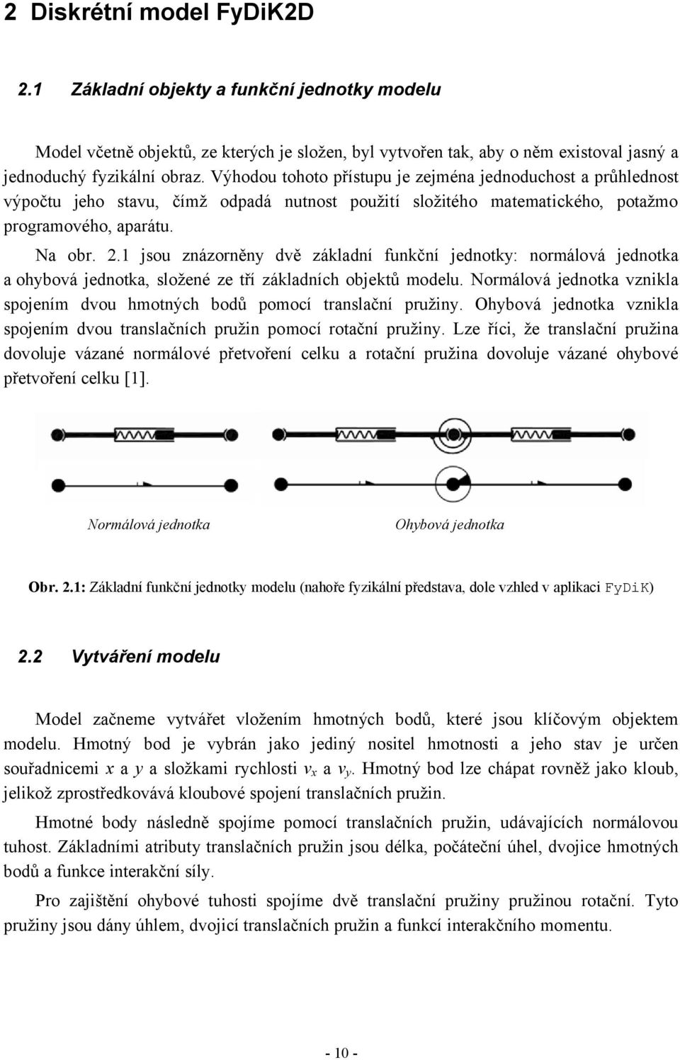 1 jsou znázorněny dvě základní funkční jednotky: normálová jednotka a ohybová jednotka, složené ze tří základních objektů modelu.