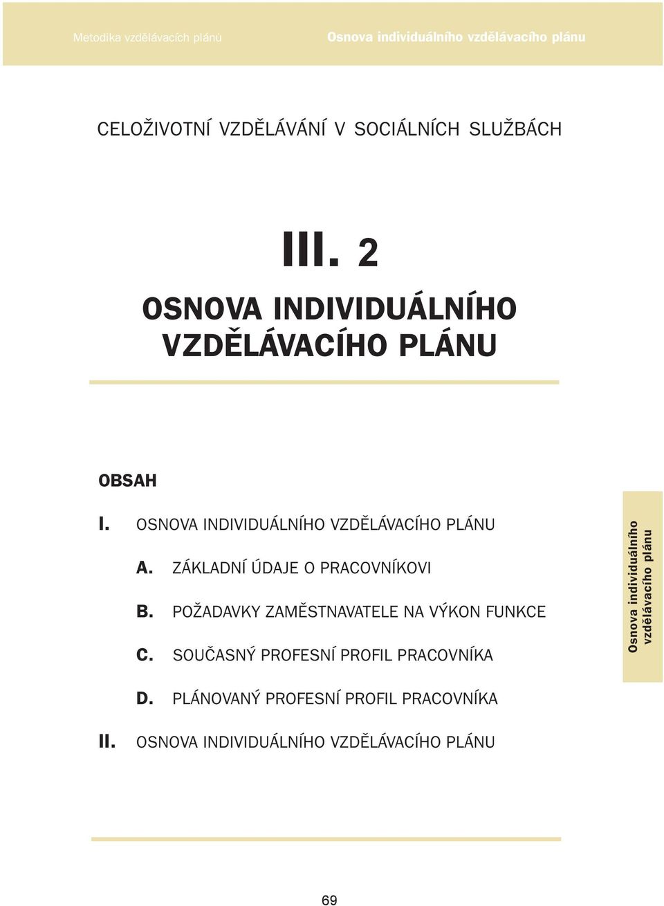 OSNOVA INDIVIDUÁLNÍHO VZDĚLÁVACÍHO PLÁNU A. ZÁKLADNÍ ÚDAJE O PRACOVNÍKOVI B.