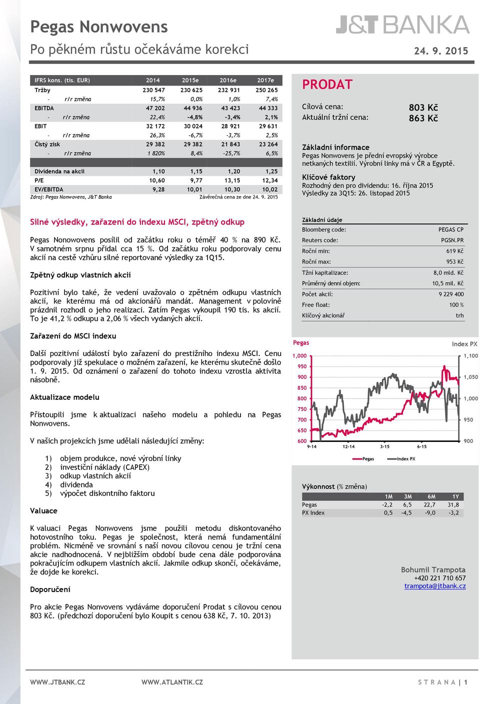 631 - r/r změna 26,3% -6,7% -3,7% 2,5% Čistý zisk 29 382 29 382 21 843 23 264 - r/r změna 1 820% 8,4% -25,7% 6,5% Dividenda na akcii 1,10 1,15 1,20 1,25 P/E 10,60 9,77 13,15 12,34 EV/EBITDA 9,28