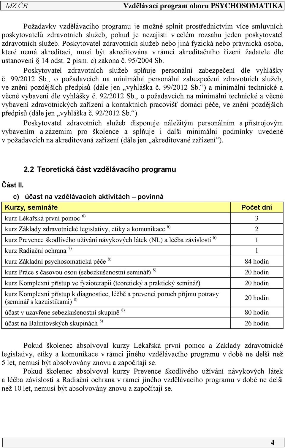 95/004 Sb. Poskytovatel zdravotních služeb splňuje personální zabezpečení dle vyhlášky č. 99/0 Sb.