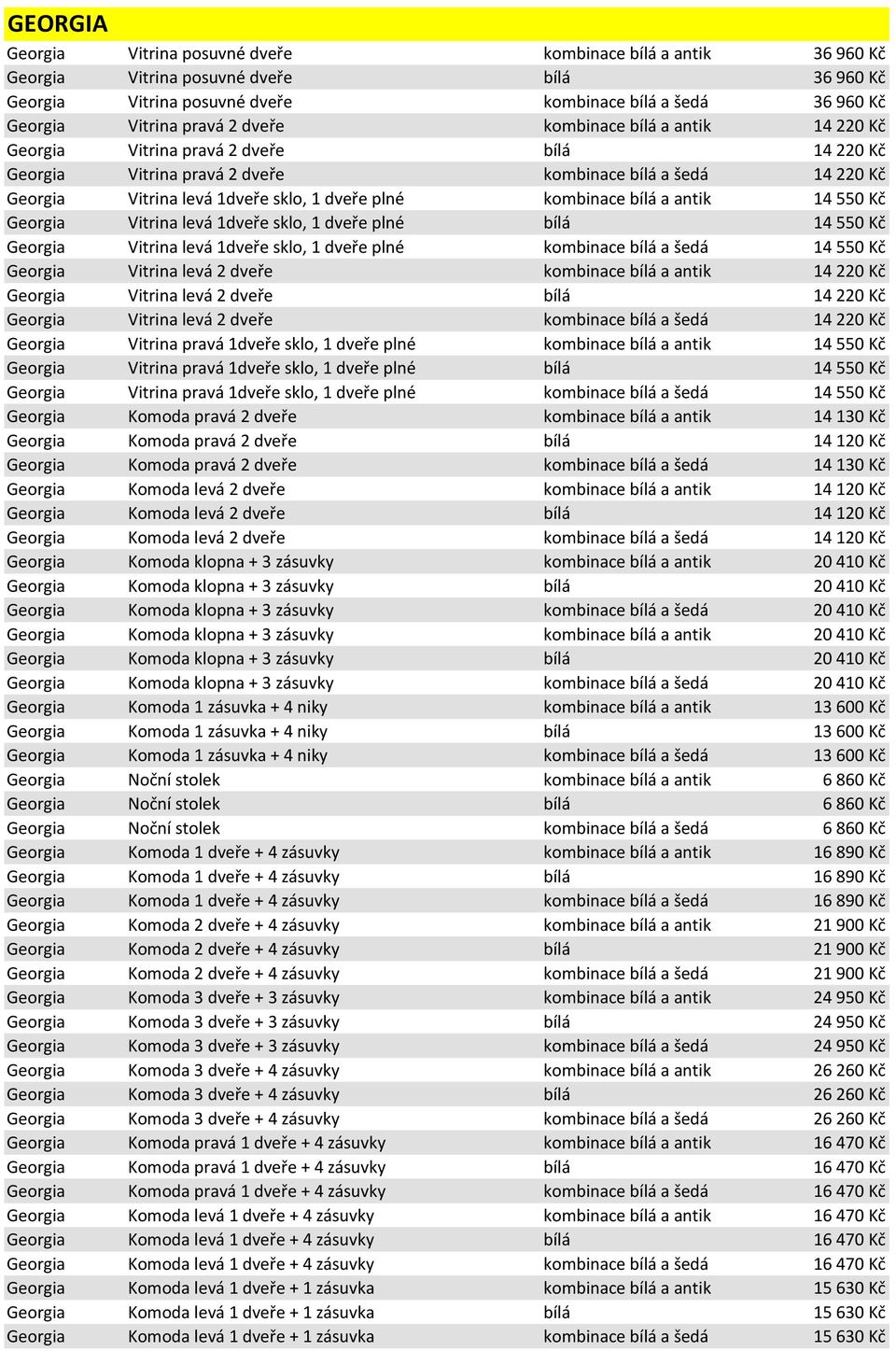 kombinace bílá a antik 14 550 Kč Georgia Vitrina levá 1dveře sklo, 1 dveře plné bílá 14 550 Kč Georgia Vitrina levá 1dveře sklo, 1 dveře plné kombinace bílá a šedá 14 550 Kč Georgia Vitrina levá 2