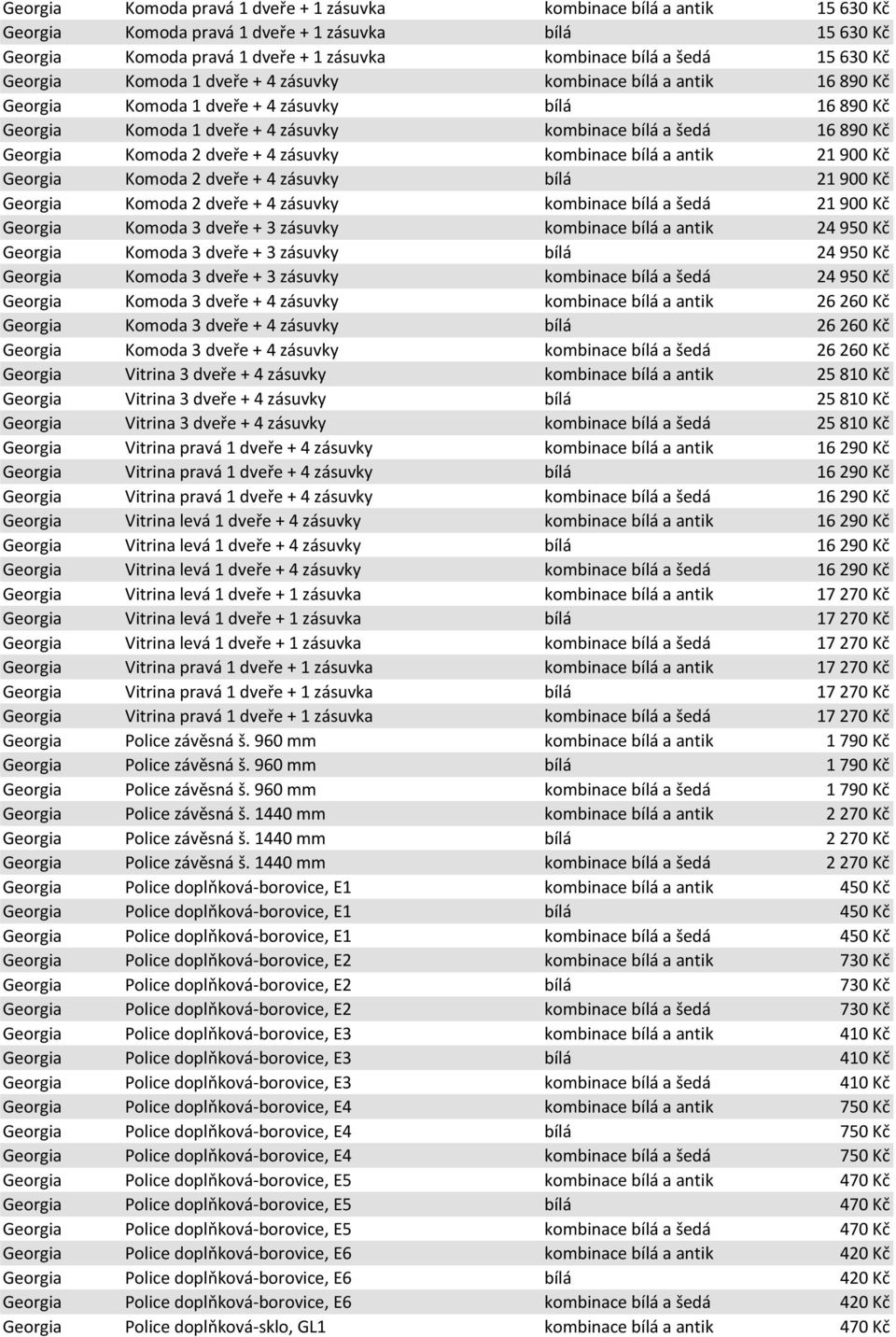 Komoda 2 dveře + 4 zásuvky kombinace bílá a antik 21 900 Kč Georgia Komoda 2 dveře + 4 zásuvky bílá 21 900 Kč Georgia Komoda 2 dveře + 4 zásuvky kombinace bílá a šedá 21 900 Kč Georgia Komoda 3 dveře