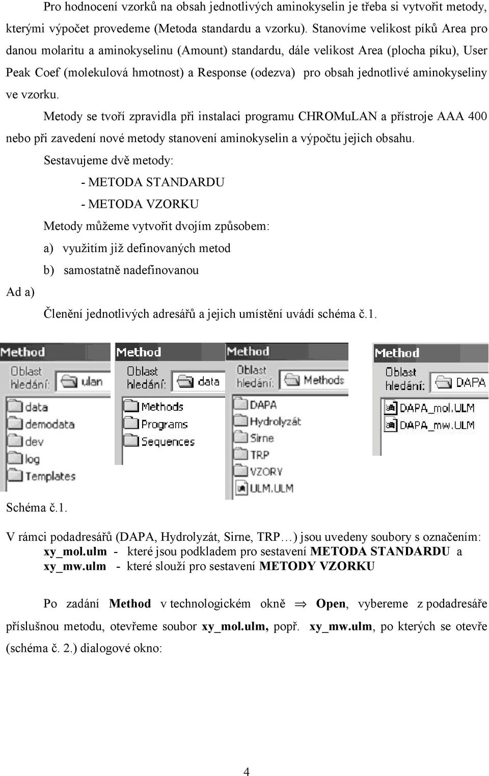 aminokyseliny ve vzorku. Metody se tvoří zpravidla při instalaci programu CHROMuLAN a přístroje AAA 400 nebo při zavedení nové metody stanovení aminokyselin a vý počtu jejich obsahu.