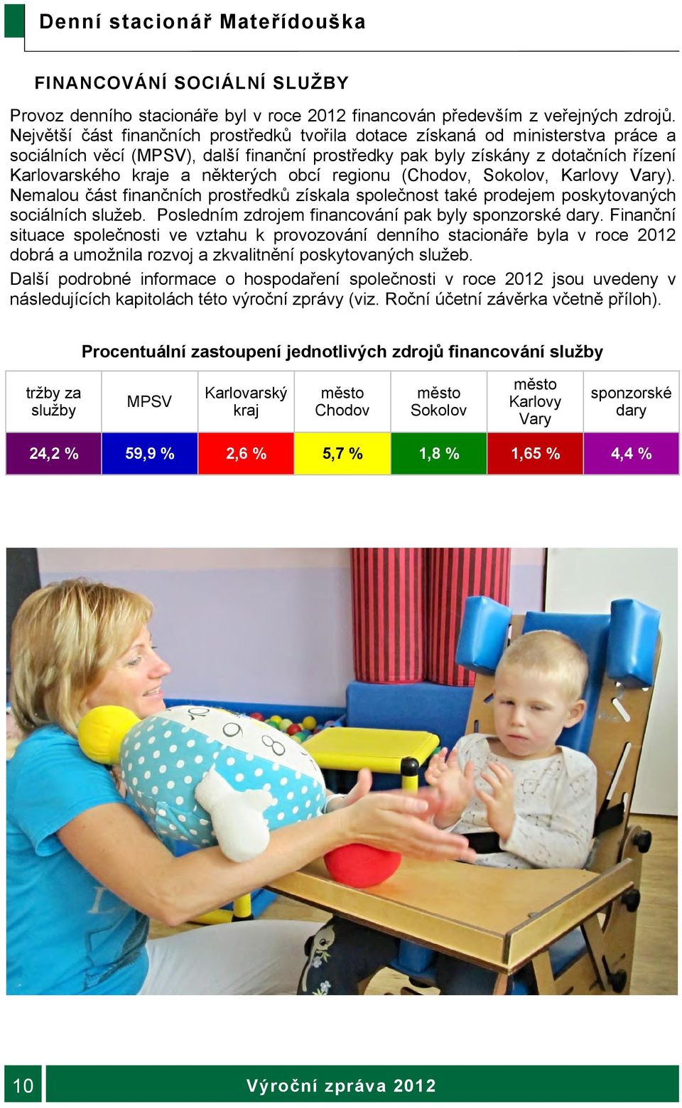 některých obcí regionu (Chodov, Sokolov, Karlovy Vary). Nemalou část finančních prostředků získala společnost také prodejem poskytovaných sociálních služeb.