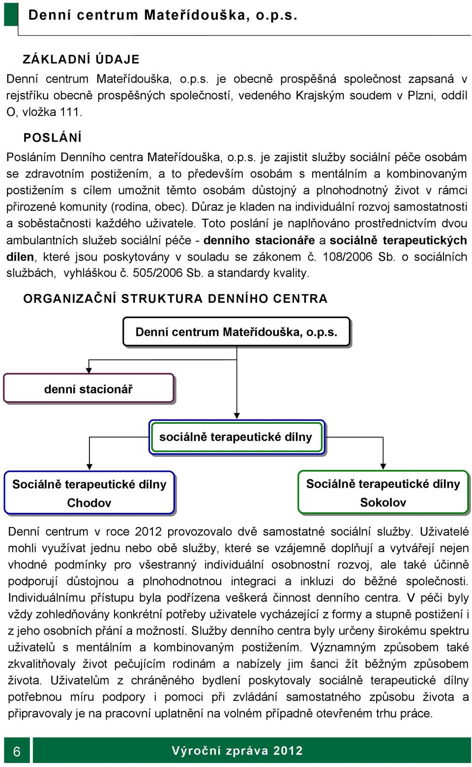 áním Denního centra Mateřídouška, o.p.s.