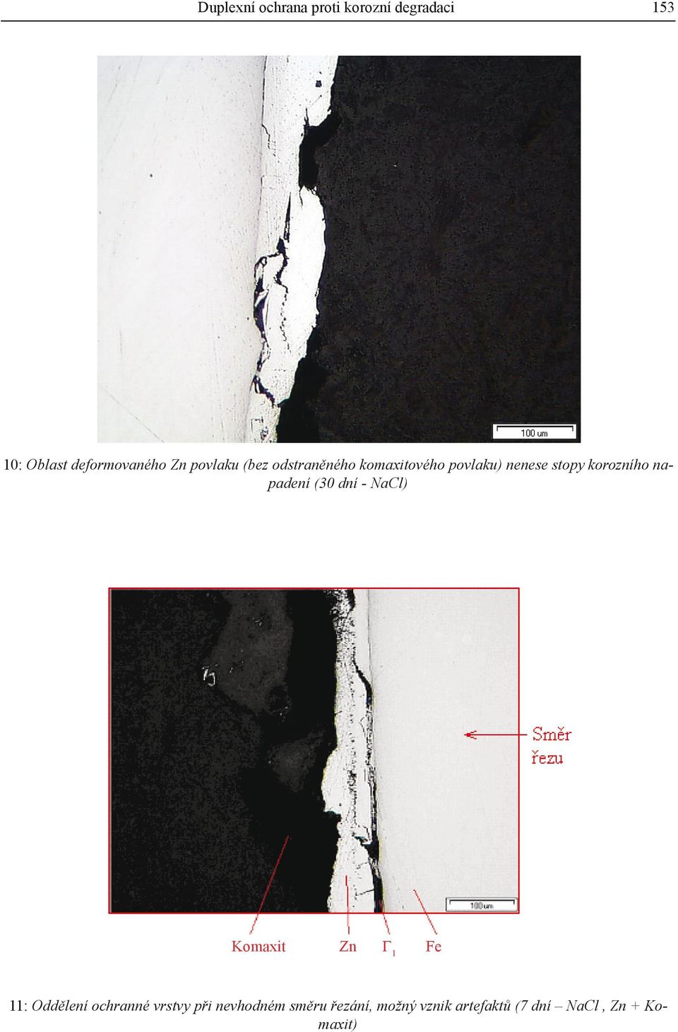 napadení (30 dní - NaCl) Komaxit Zn Γ1 Fe 11: Oddělení ochranné vrstvy