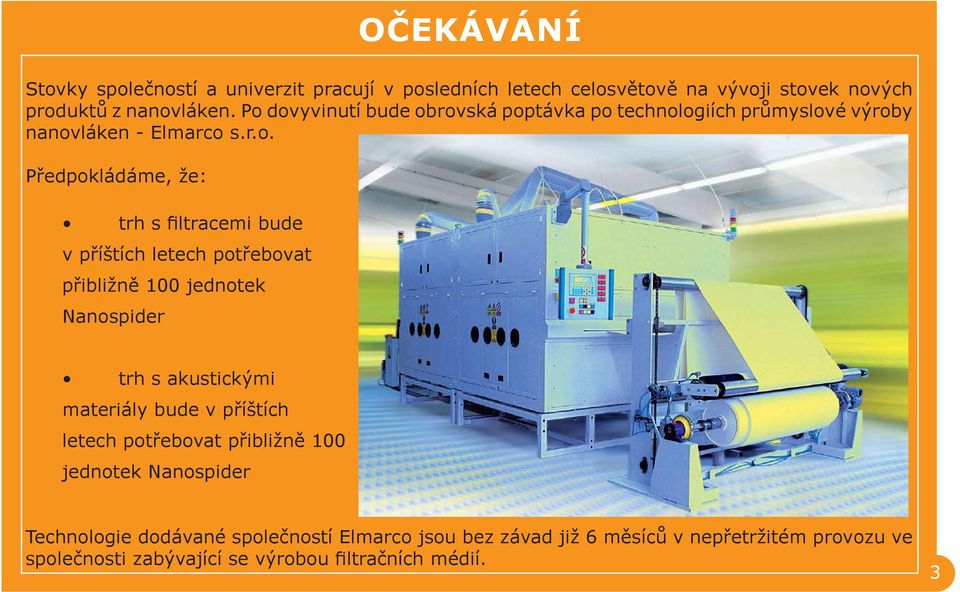 příštích letech potřebovat přibližně 100 jednotek Nanospider trh s akustickými materiály bude v příštích letech potřebovat přibližně 100