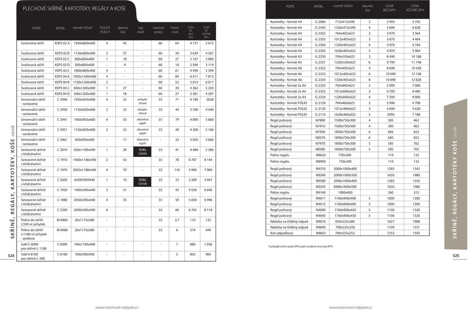 G 2430 1350x415x590 4 5 690 6 828 Kartotéky - formát A4 G 2302 704x405x623 2 2 970 3 564 Kartotéky - formát A4 G 2303 1012x405x623 3 3 670 4 404 Kartotéky - formát A4 G 2304 1320x405x623 4 3 970 4