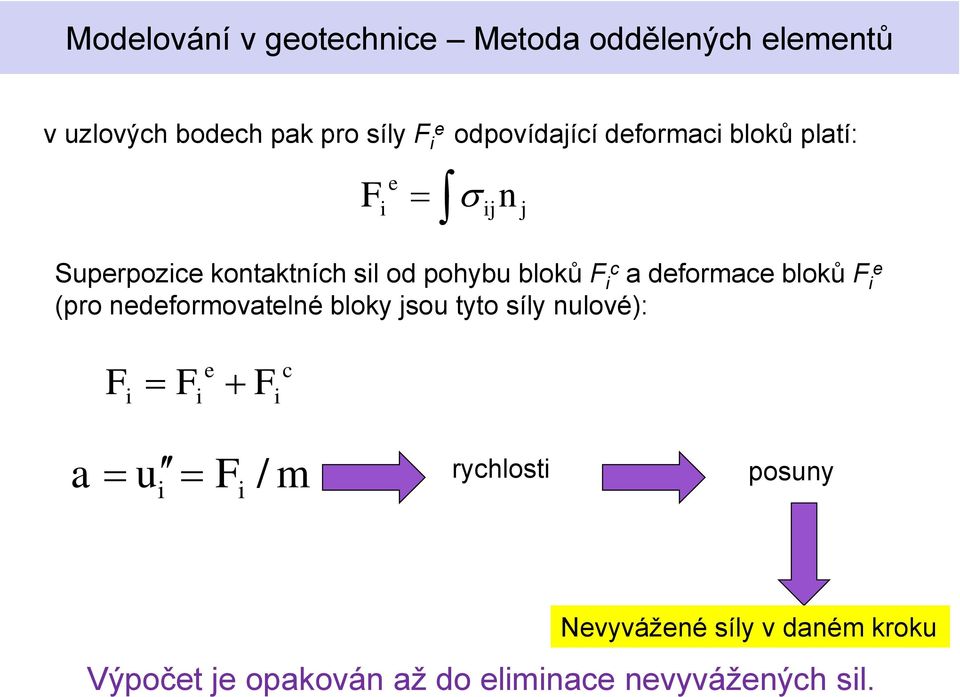 nedeformovatelné bloky jsou tyto síly nulové): i e i c i a u i i / m rychlosti