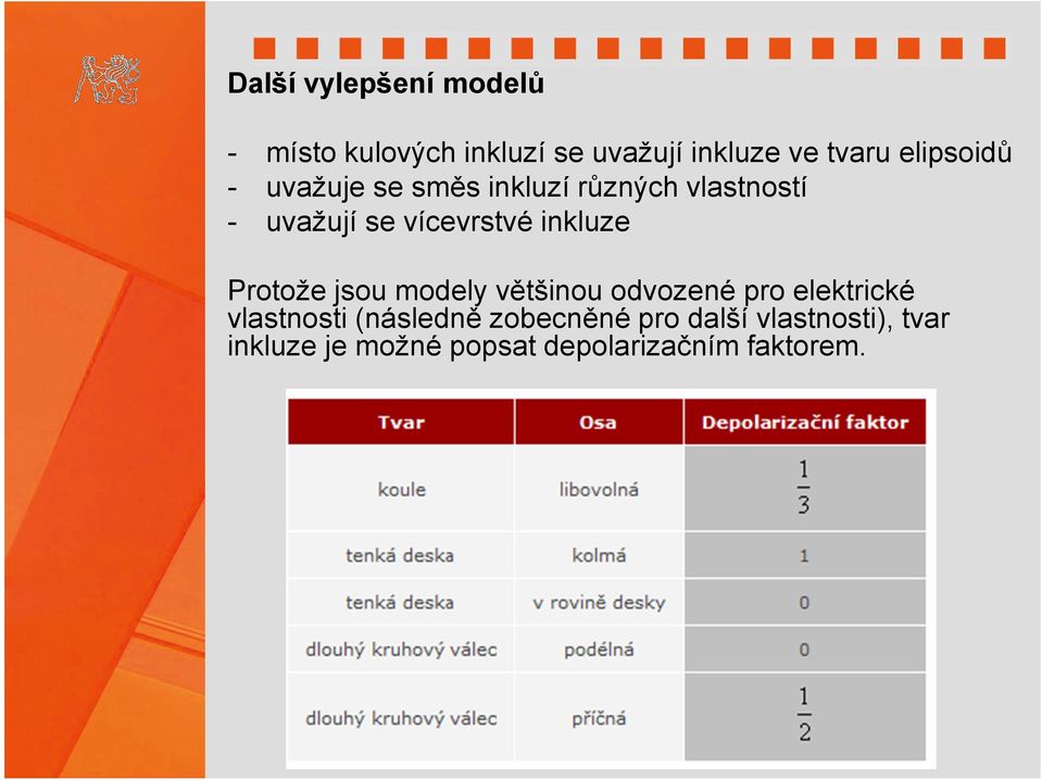 inkluze Protože sou odely většinou odvozené pro elektrické vlstnosti