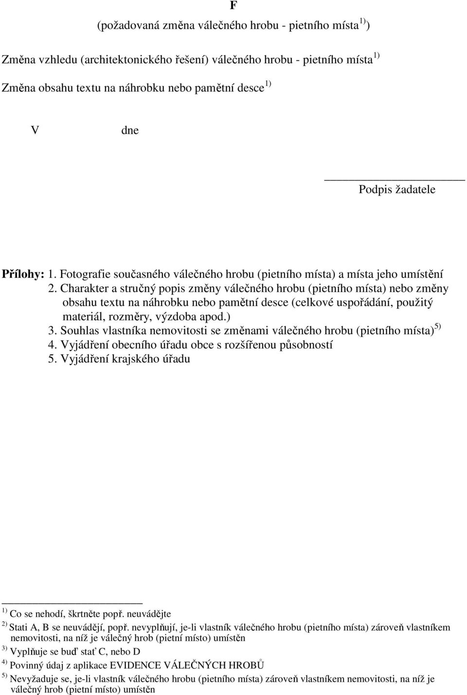 Charakter a stručný popis změny válečného hrobu (pietního místa) nebo změny obsahu textu na náhrobku nebo pamětní desce (celkové uspořádání, použitý materiál, rozměry, výzdoba apod.) 3.