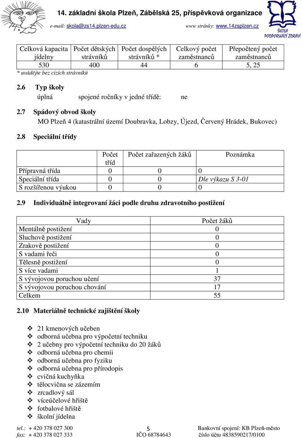 8 Speciální třídy Počet Počet zařazených žáků Poznámka tříd Přípravná třída 0 0 0 Speciální třída 0 0 Dle výkazu S 3-01 S rozšířenou výukou 0 0 0 2.