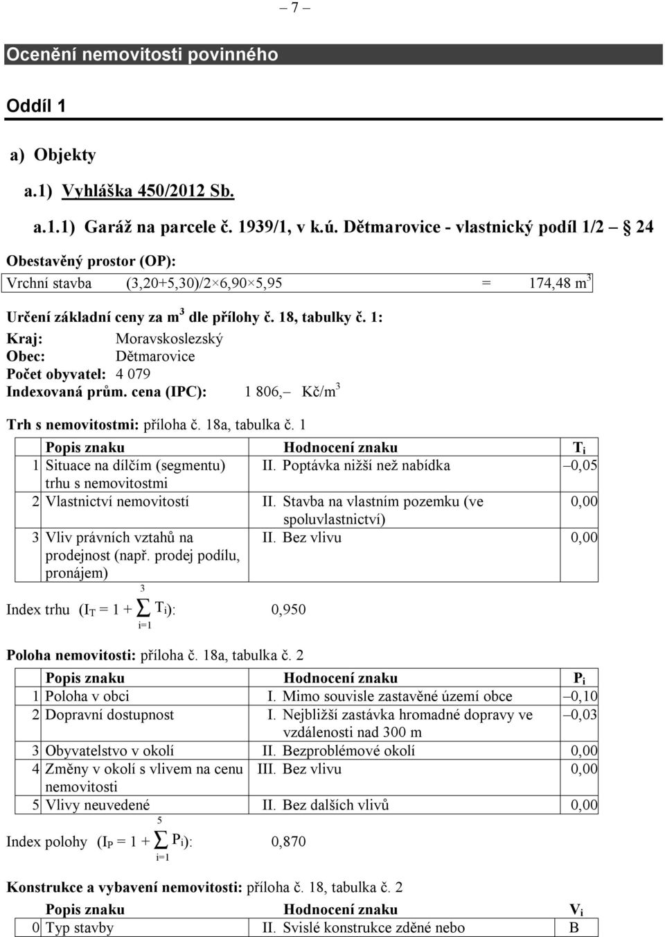 1: Kraj: Moravskoslezský Obec: Dětmarovice Počet obyvatel: 4 079 Indexovaná prům. cena (IPC): 1 806, Kč/m 3 Trh s nemovitostmi: příloha č. 18a, tabulka č.