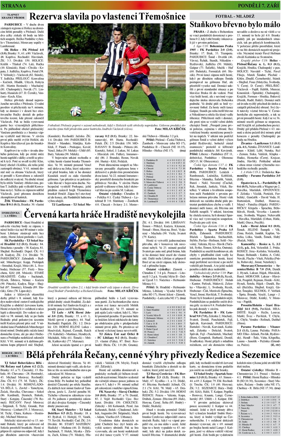 HOLICE: Králík - Tláskal (74. Lát), Ručka (10. Klouček), Hanč - Chvála - Krpata, J. Jedlička, Kopřiva, Fotul (58. T. Velinský) - Václavek (82. Stárek), T. Jedlička. PŘELOUČ: Konvalina - Kačírek, Hladík, Ulrych, Rokyta (81.