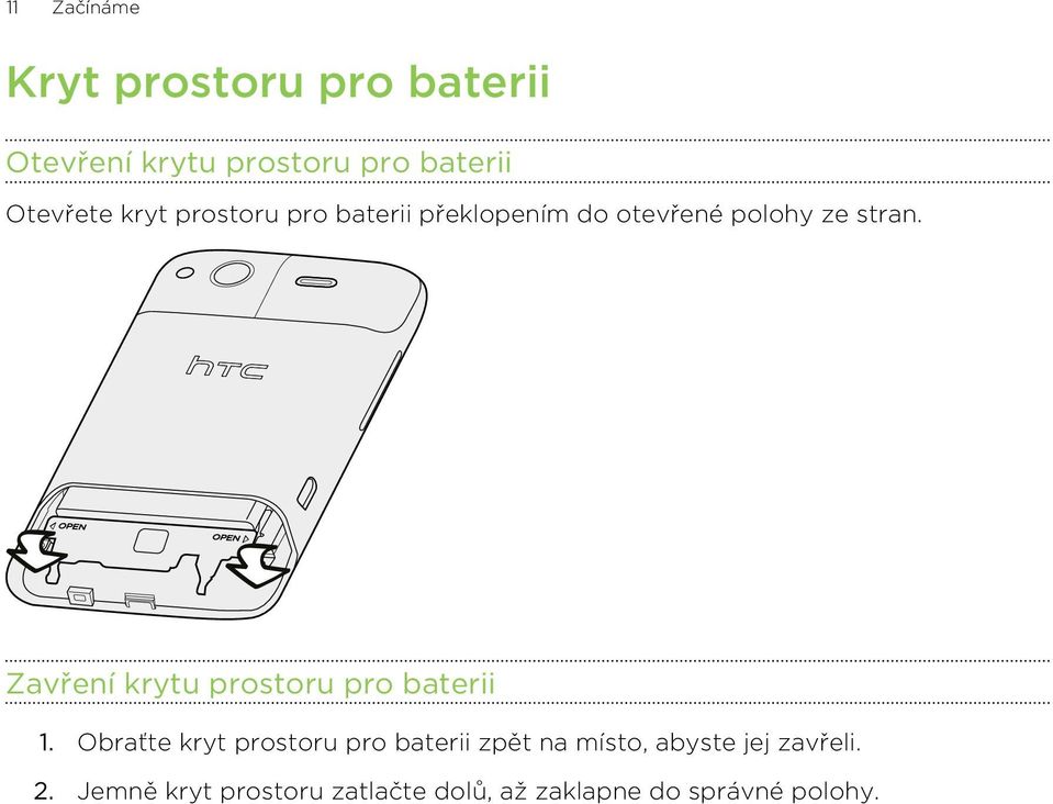 Zavření krytu prostoru pro baterii 1.