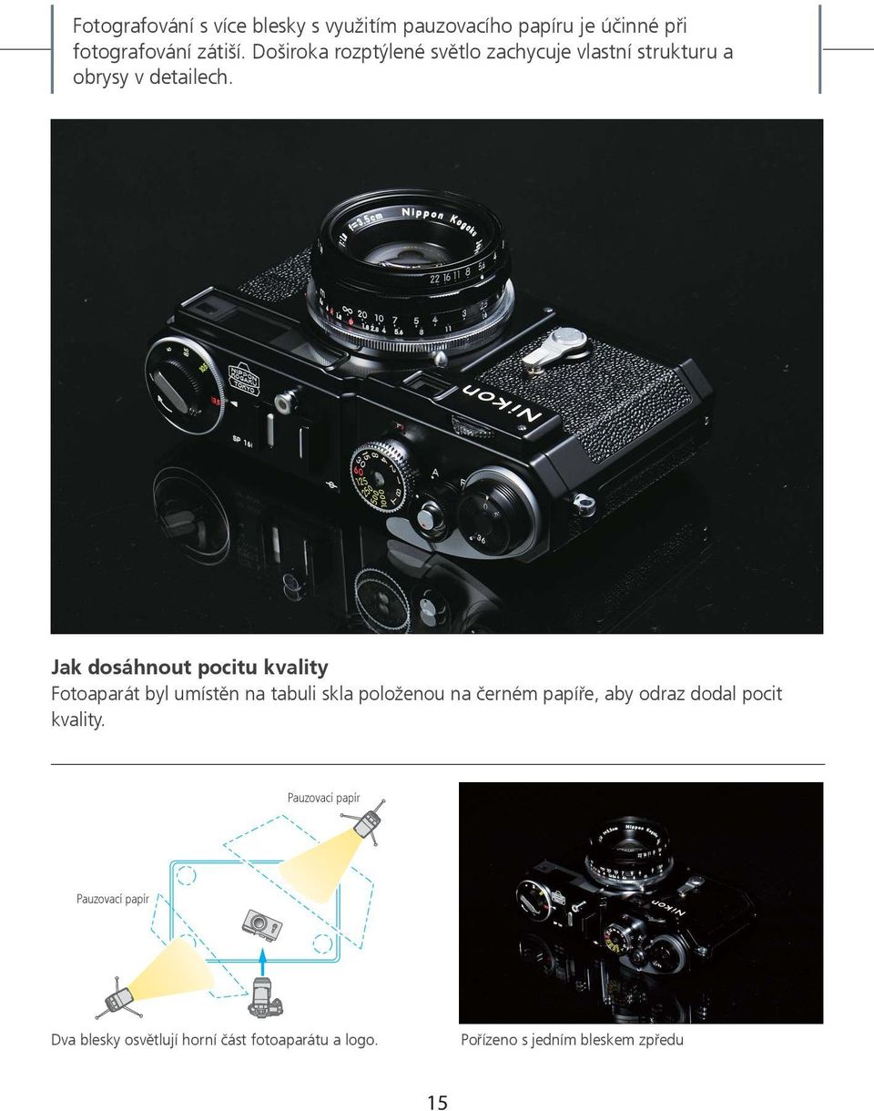 Jak dosáhnout pocitu kvality Fotoaparát byl umístěn na tabuli skla položenou na černém papíře, aby
